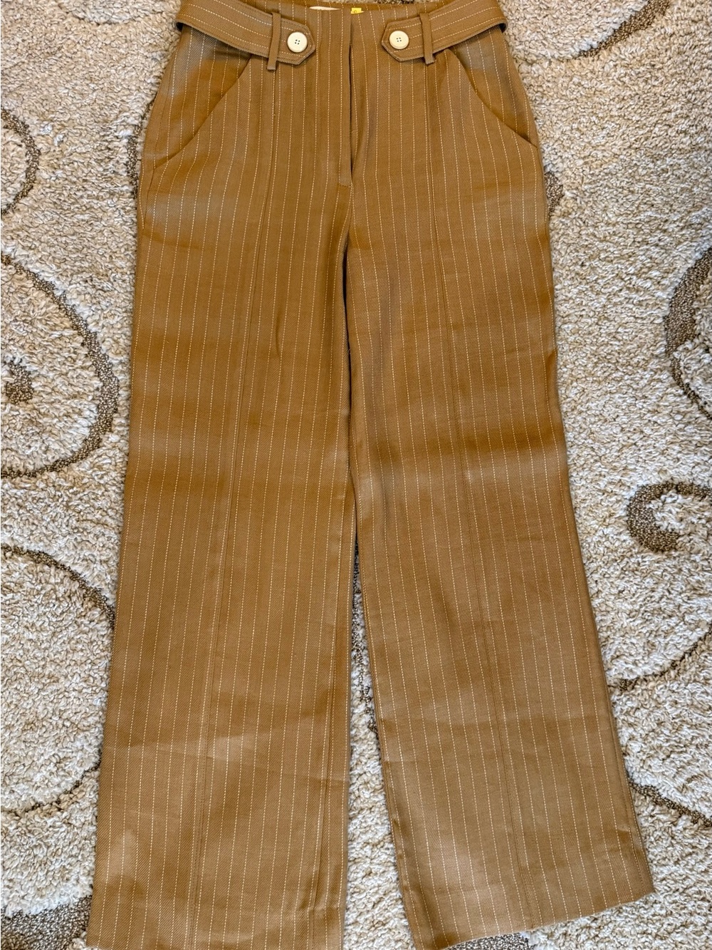 Veronica Beard Camel Pinstripe Wide-Leg Trousers - Picture 3 of 7